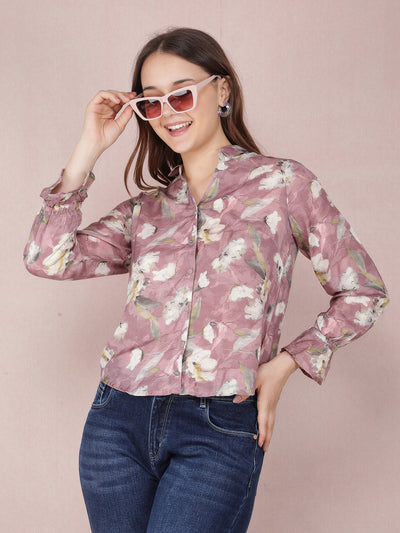 Pink Floral Print Shirt-Women Shirts-Crimsoune Club