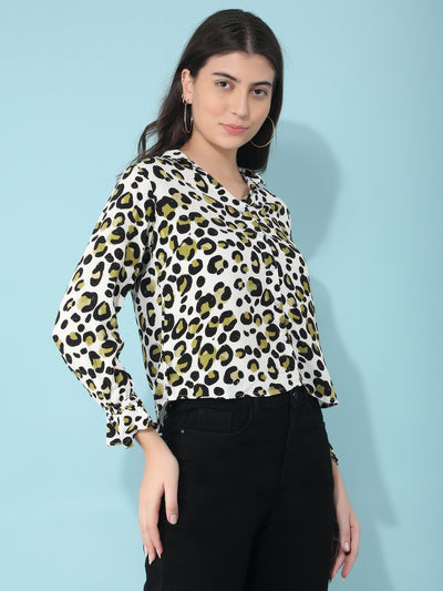 Olive Printed Shirt-Women Shirts-Crimsoune Club