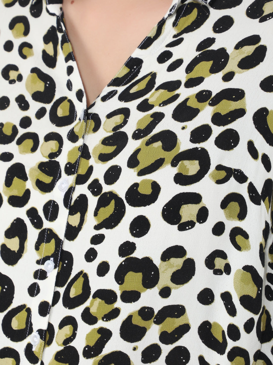 Olive Printed Shirt-Women Shirts-Crimsoune Club