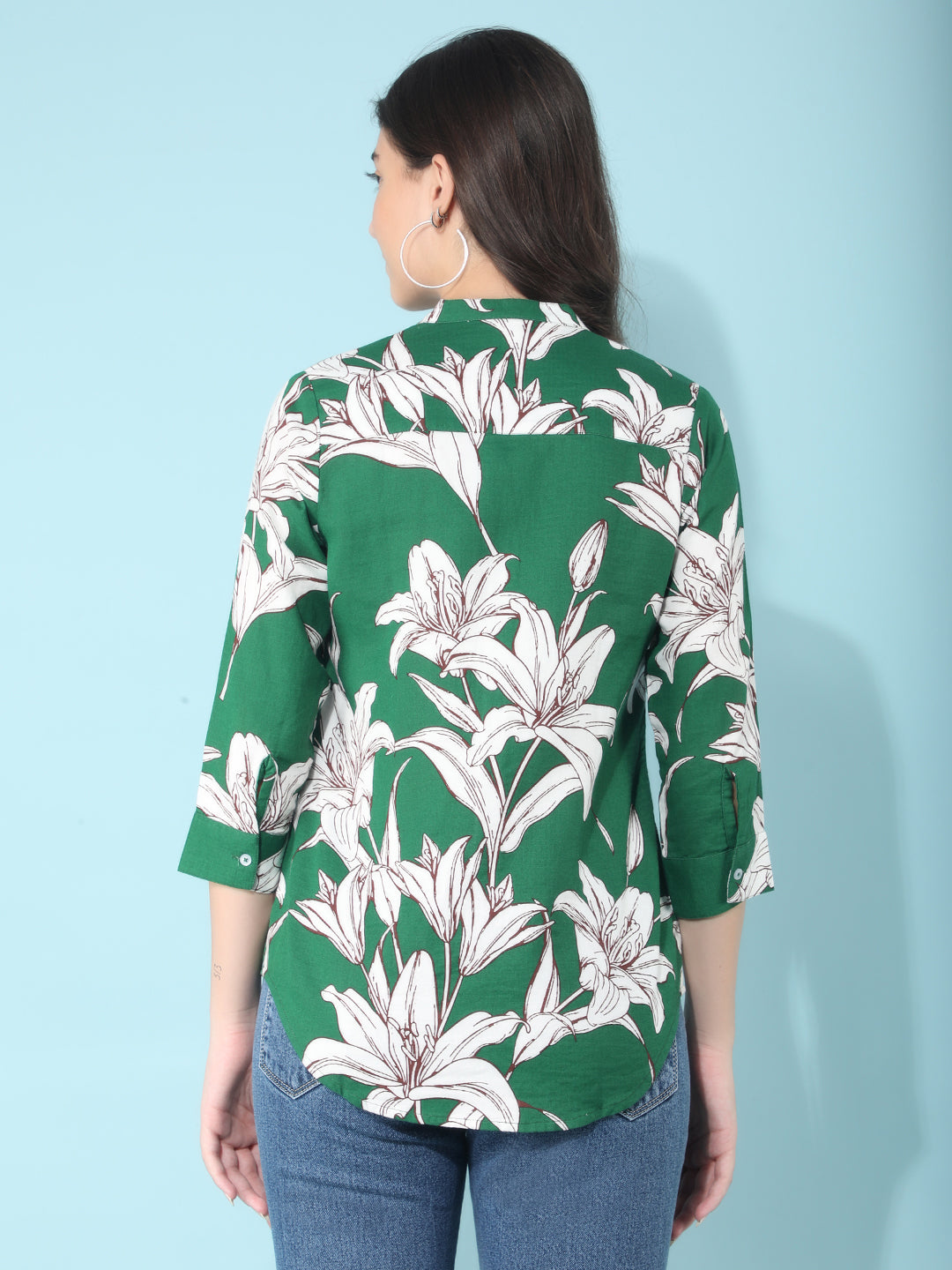 Green 100% Cotton Floral Print Shirt-Women Shirts-Crimsoune Club