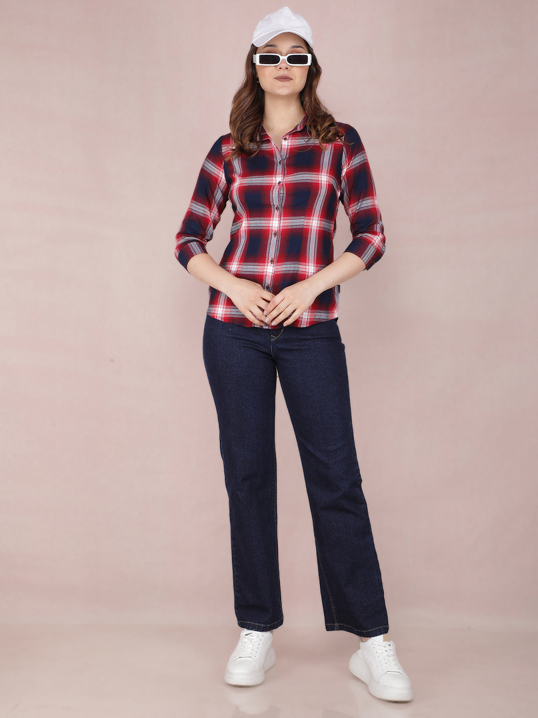 Red Checked Shirt-Women Shirts-Crimsoune Club