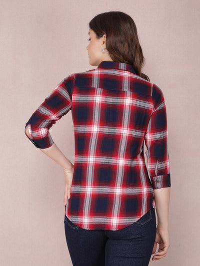 Red Checked Shirt-Women Shirts-Crimsoune Club