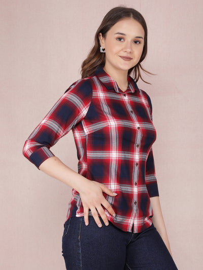 Red Checked Shirt-Women Shirts-Crimsoune Club