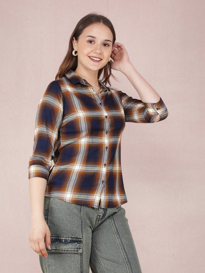 Brown Checked Shirt-Women Shirts-Crimsoune Club