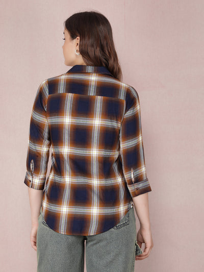 Brown Checked Shirt-Women Shirts-Crimsoune Club