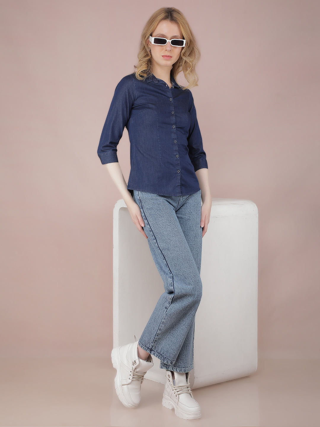 Blue Shirt-Women Shirts-Crimsoune Club