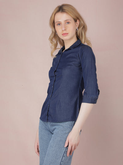 Blue Shirt-Women Shirts-Crimsoune Club