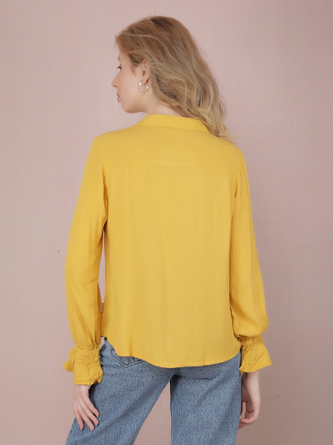 Yellow Jacquard Shirt-Women Shirts-Crimsoune Club