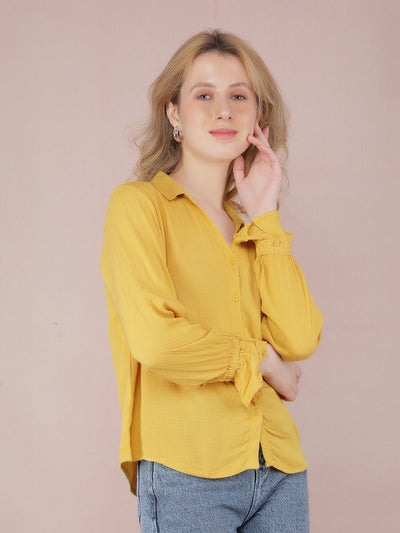 Yellow Jacquard Shirt-Women Shirts-Crimsoune Club