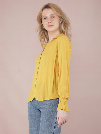 Yellow Jacquard Shirt-Women Shirts-Crimsoune Club