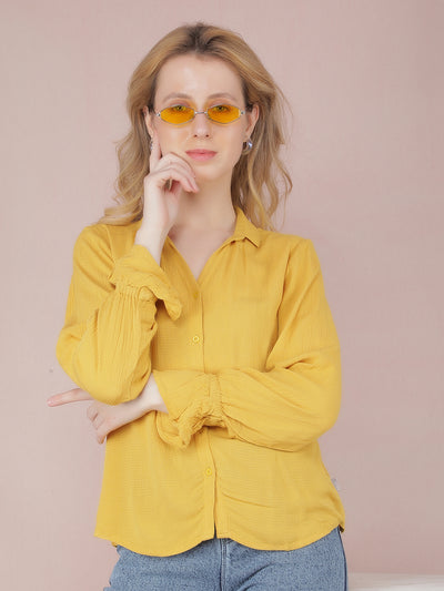 Yellow Jacquard Shirt-Women Shirts-Crimsoune Club