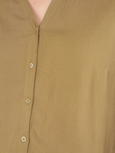 Olive Jacquard Shirt-Women Shirts-Crimsoune Club