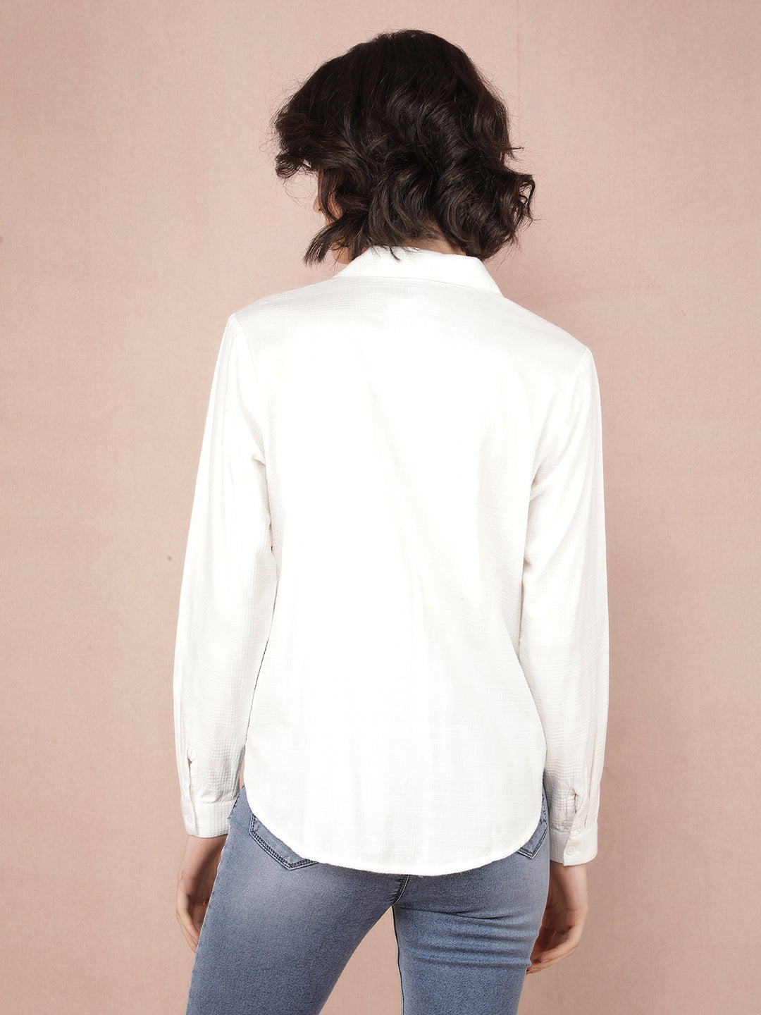 White Jacquard Knitted Shirt-Women Shirts-Crimsoune Club