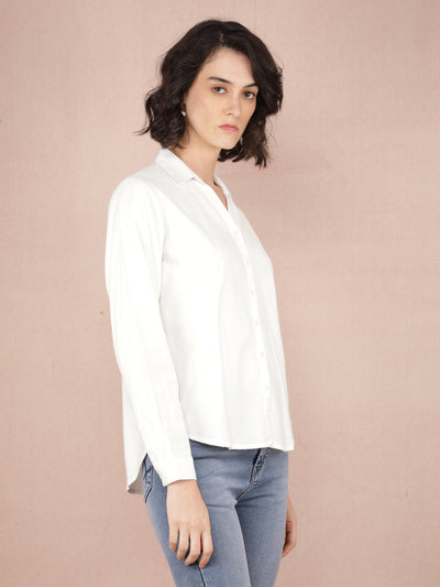 White Jacquard Knitted Shirt-Women Shirts-Crimsoune Club