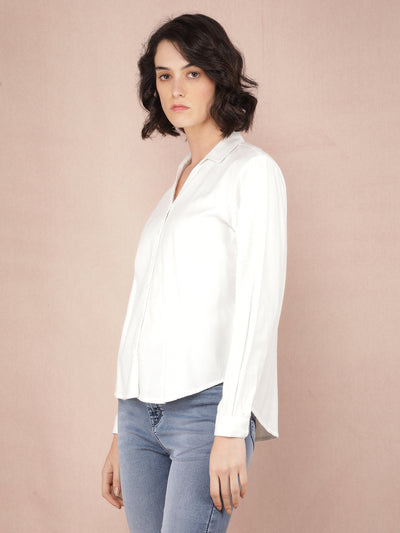 White Jacquard Knitted Shirt-Women Shirts-Crimsoune Club