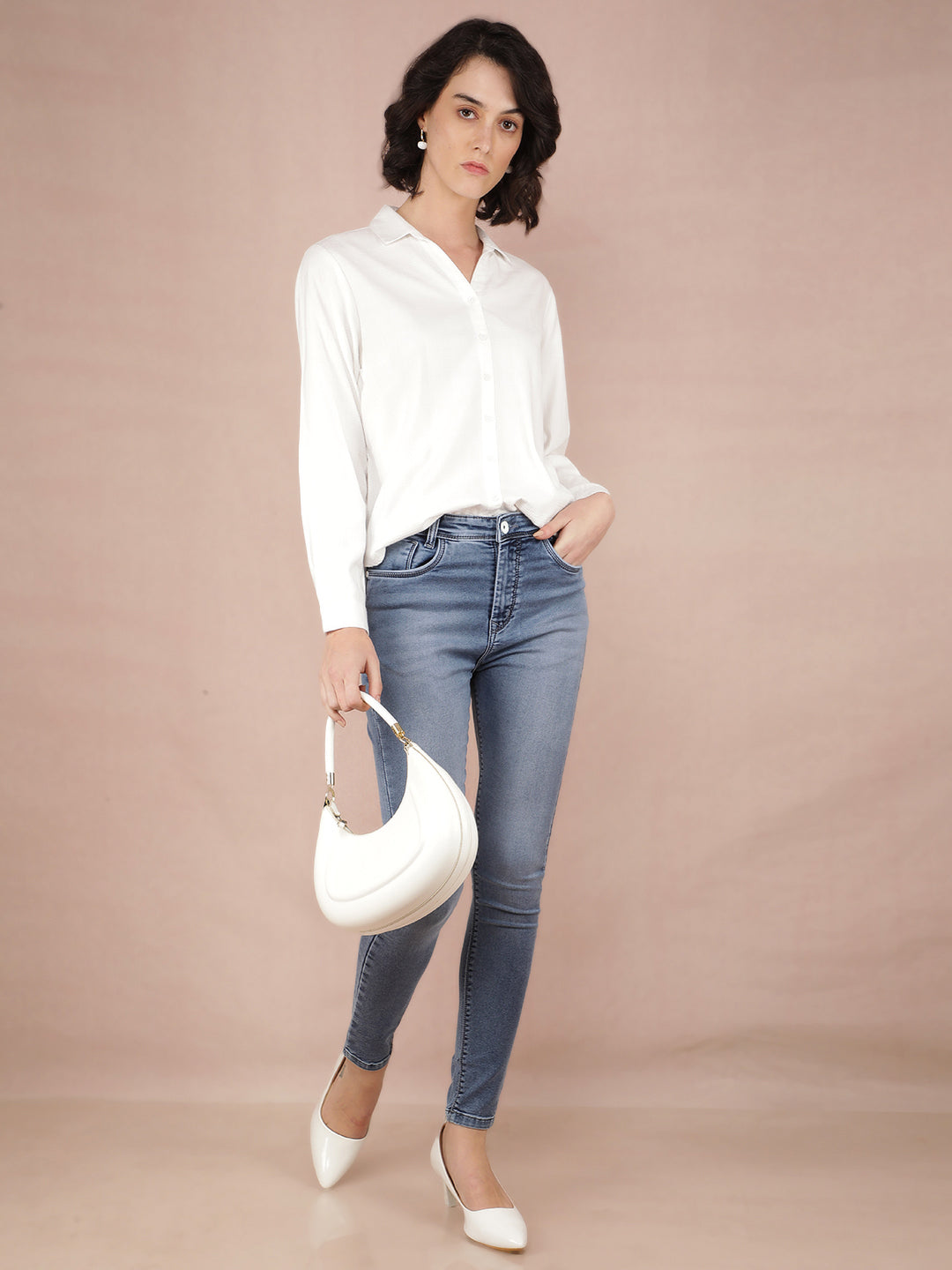 White Jacquard Knitted Shirt-Women Shirts-Crimsoune Club