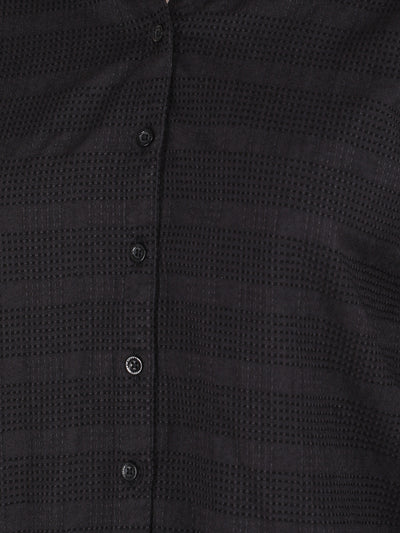 Black Jacquard Knitted Shirt-Women Shirts-Crimsoune Club