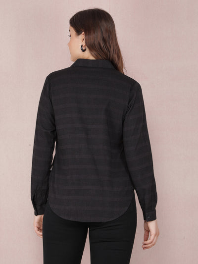 Black Jacquard Knitted Shirt-Women Shirts-Crimsoune Club