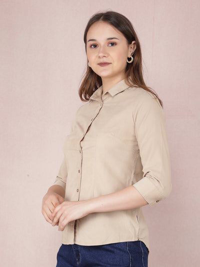 Beige Shirt-Women Shirts-Crimsoune Club