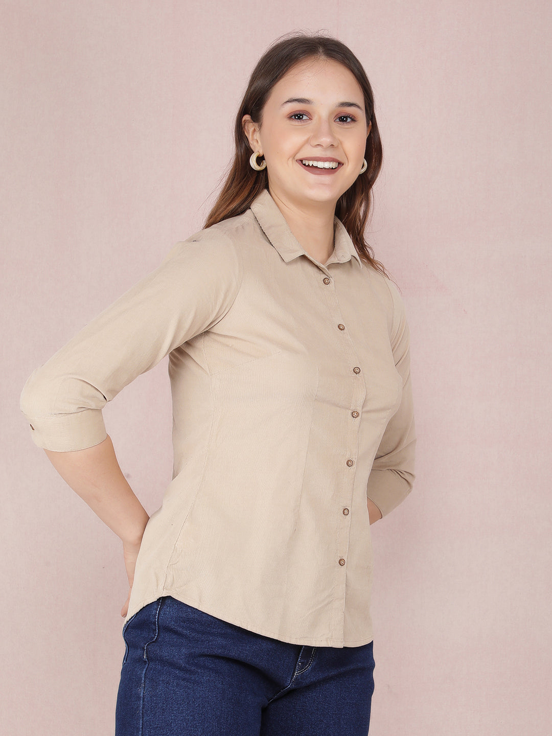 Beige Shirt-Women Shirts-Crimsoune Club