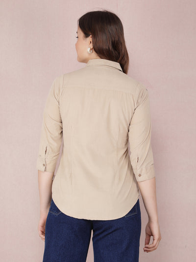 Beige Shirt-Women Shirts-Crimsoune Club