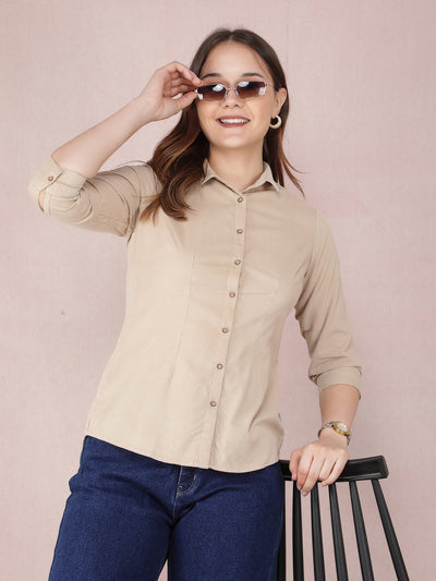 Beige Shirt-Women Shirts-Crimsoune Club