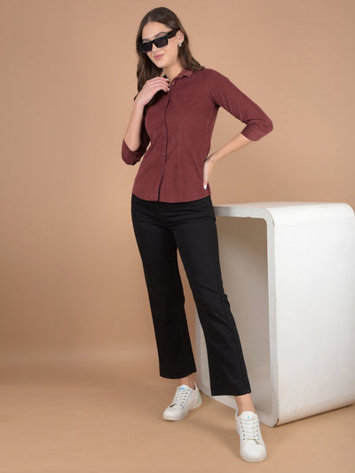 Maroon Corduroy Shirt-Women Shirts-Crimsoune Club