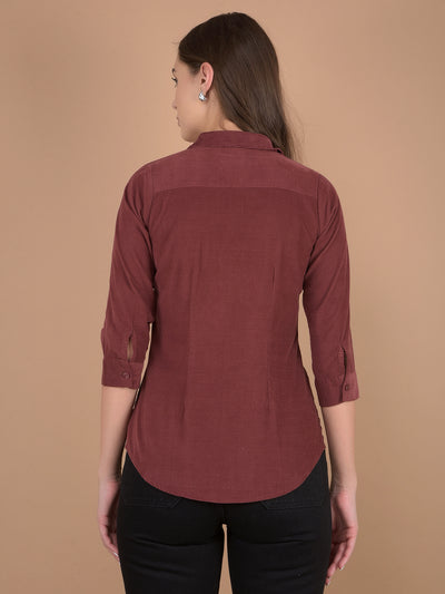 Maroon Corduroy Shirt-Women Shirts-Crimsoune Club