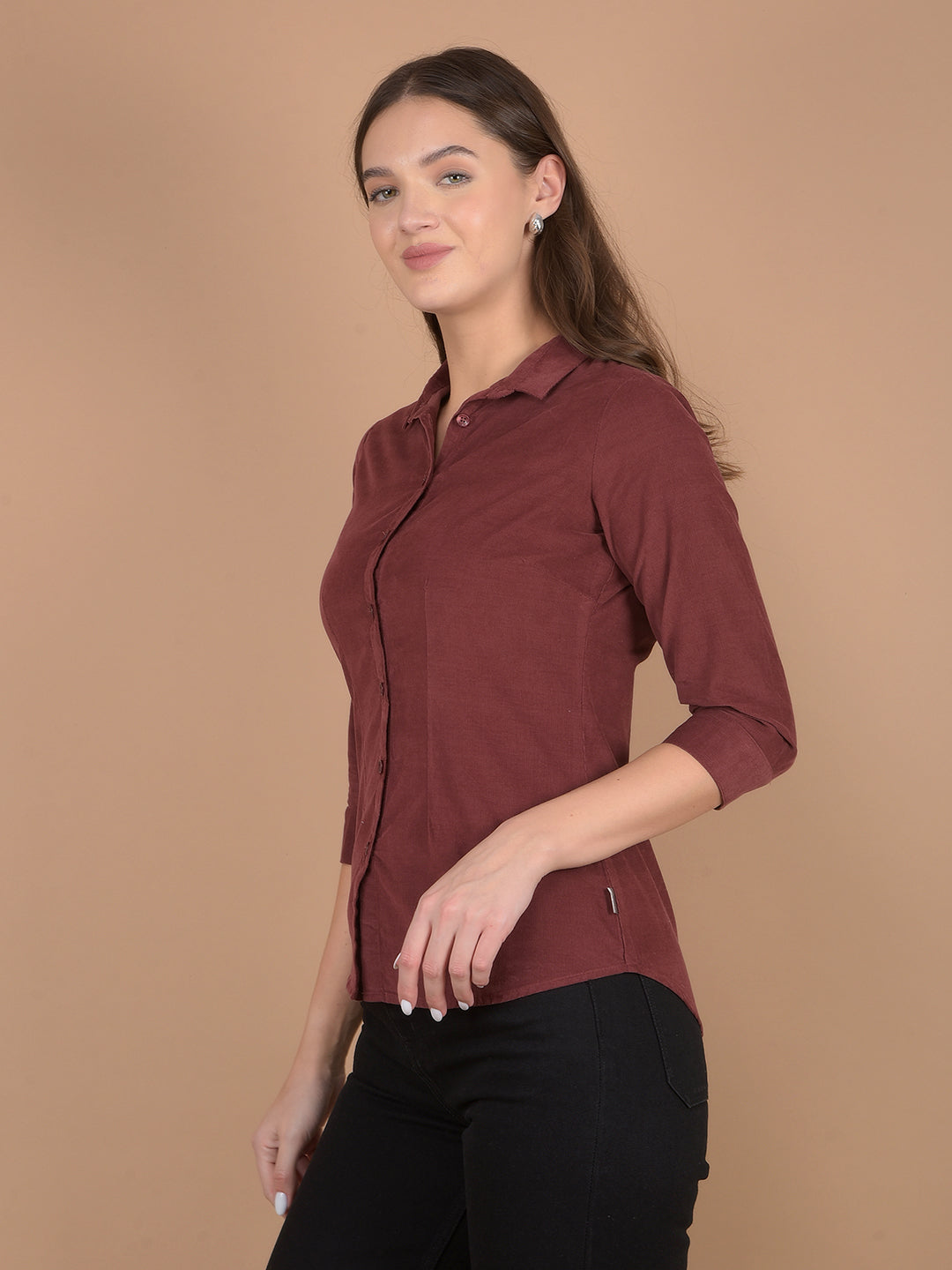 Maroon Corduroy Shirt-Women Shirts-Crimsoune Club