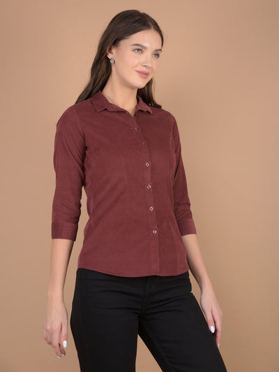 Maroon Corduroy Shirt-Women Shirts-Crimsoune Club