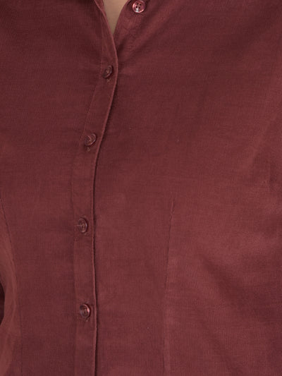 Maroon Corduroy Shirt-Women Shirts-Crimsoune Club