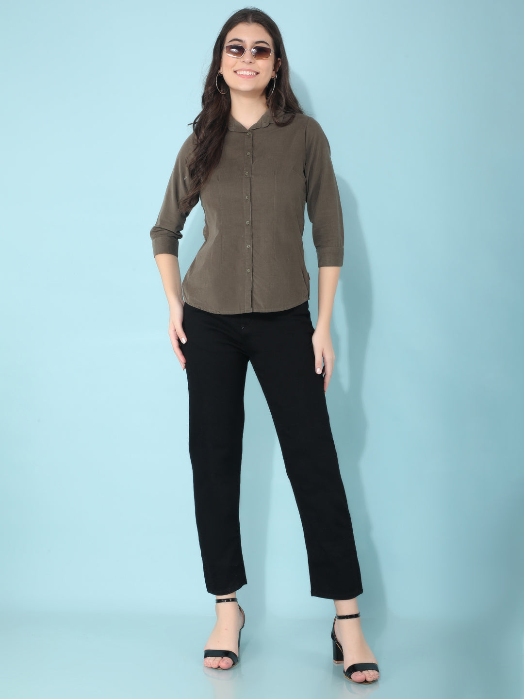 Olive Knitted Shirt-Women Shirts-Crimsoune Club