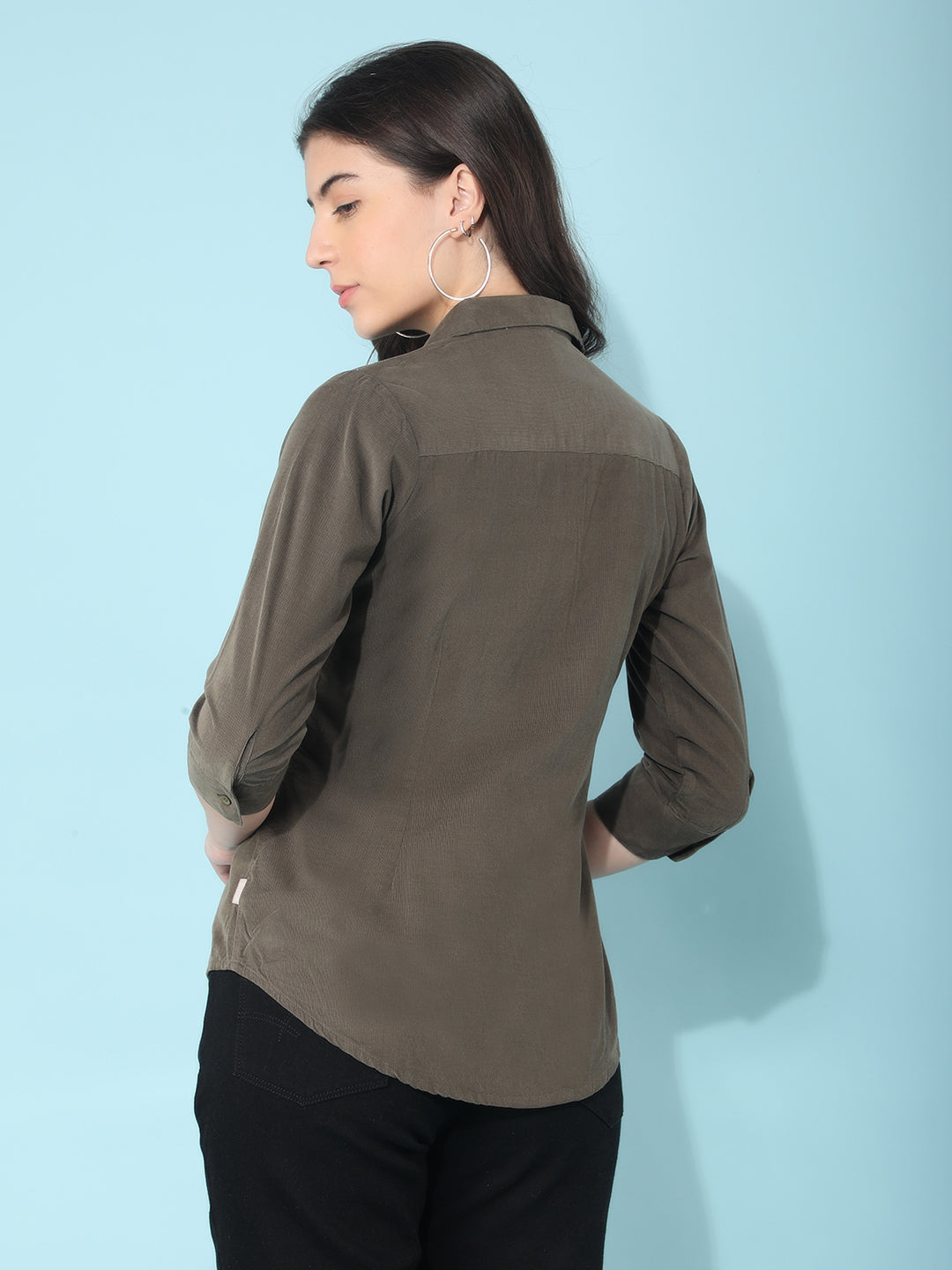 Olive Knitted Shirt-Women Shirts-Crimsoune Club