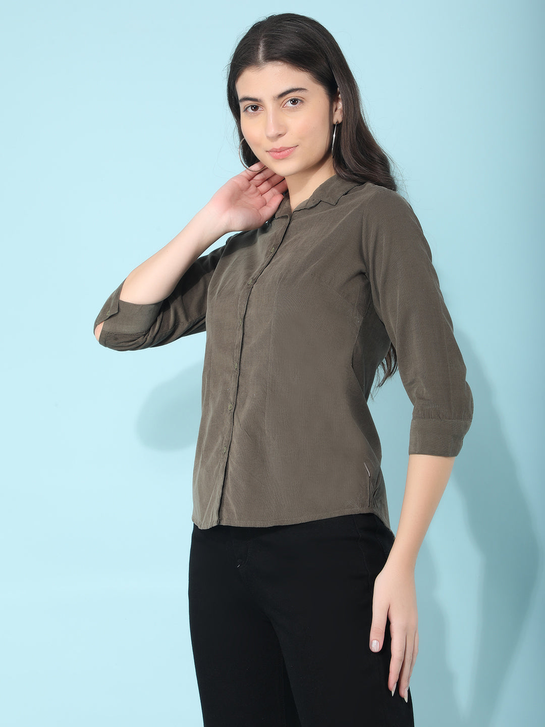 Olive Knitted Shirt-Women Shirts-Crimsoune Club