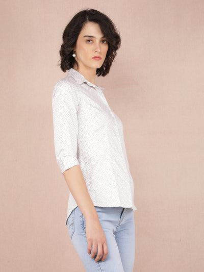 White Floral Print Shirt-Women Shirts-Crimsoune Club