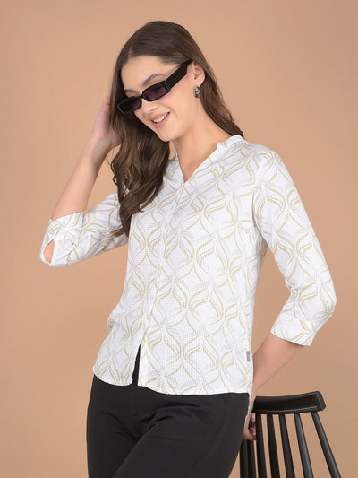 Olive Printed V-Neck Shirt-Women Shirts-Crimsoune Club