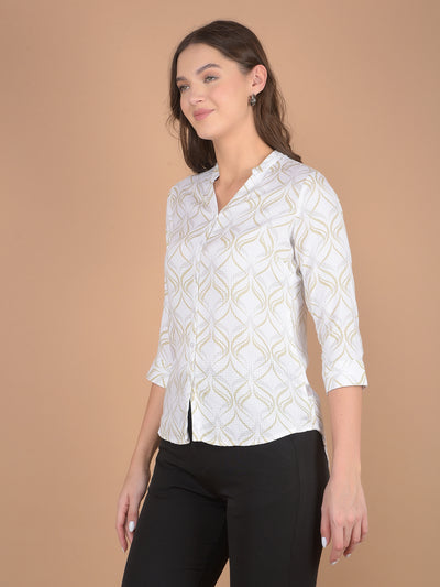 Olive Printed V-Neck Shirt-Women Shirts-Crimsoune Club