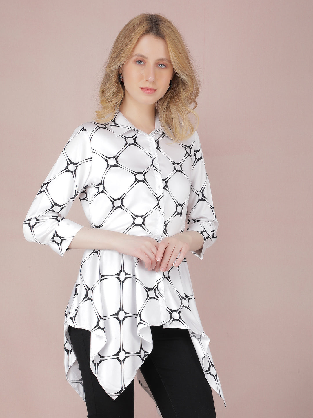 White Asymmetric Shirt-Women Shirts-Crimsoune Club