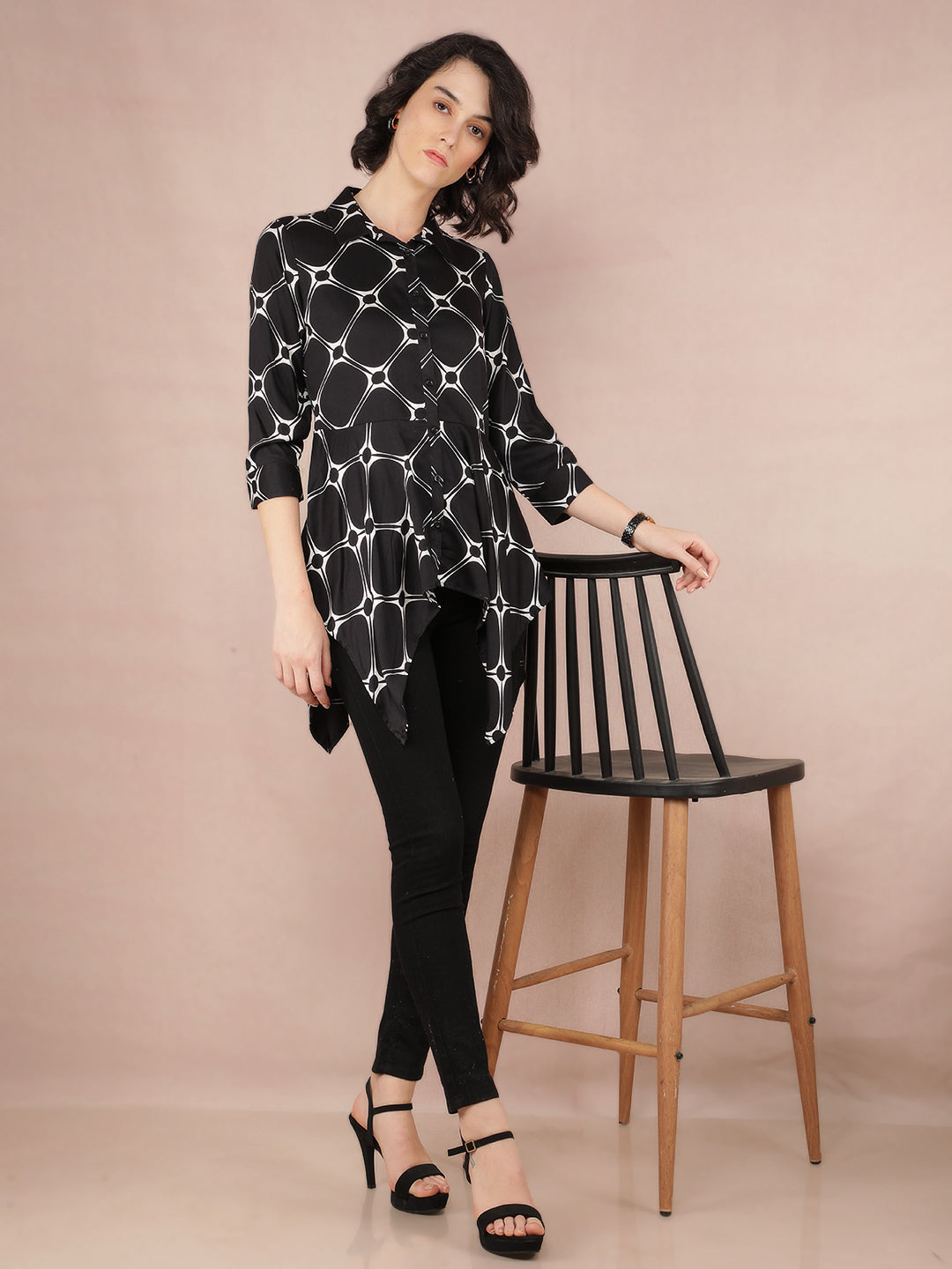 Black Asymmetric Shirt-Women Shirts-Crimsoune Club