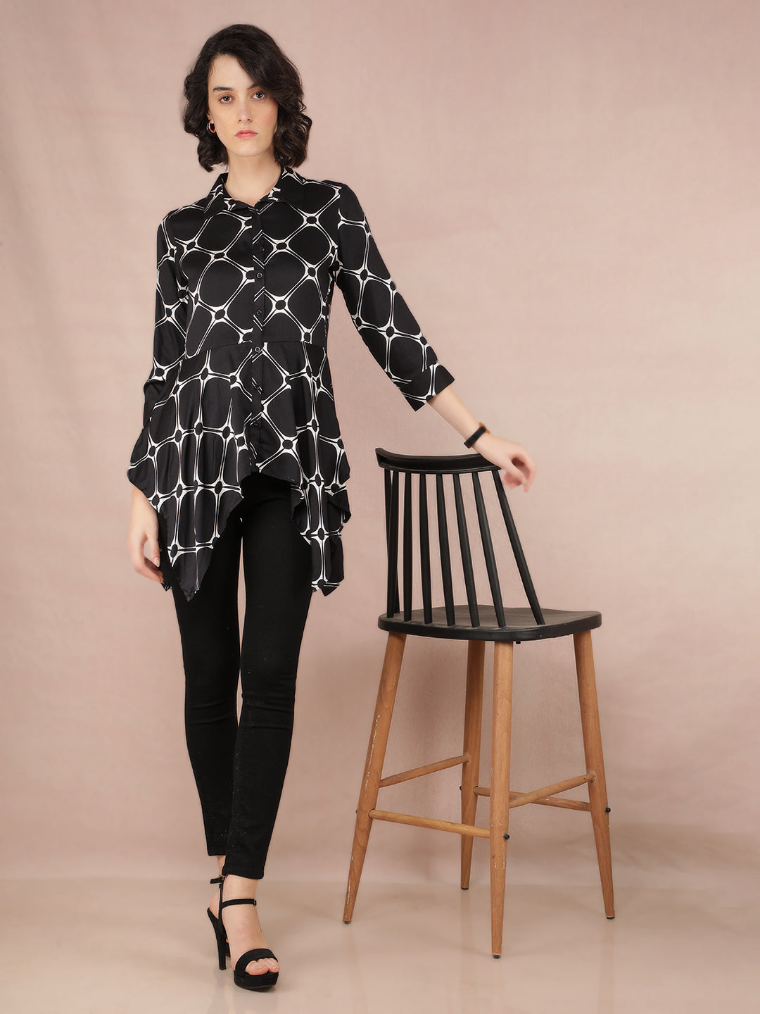 Black Asymmetric Shirt-Women Shirts-Crimsoune Club