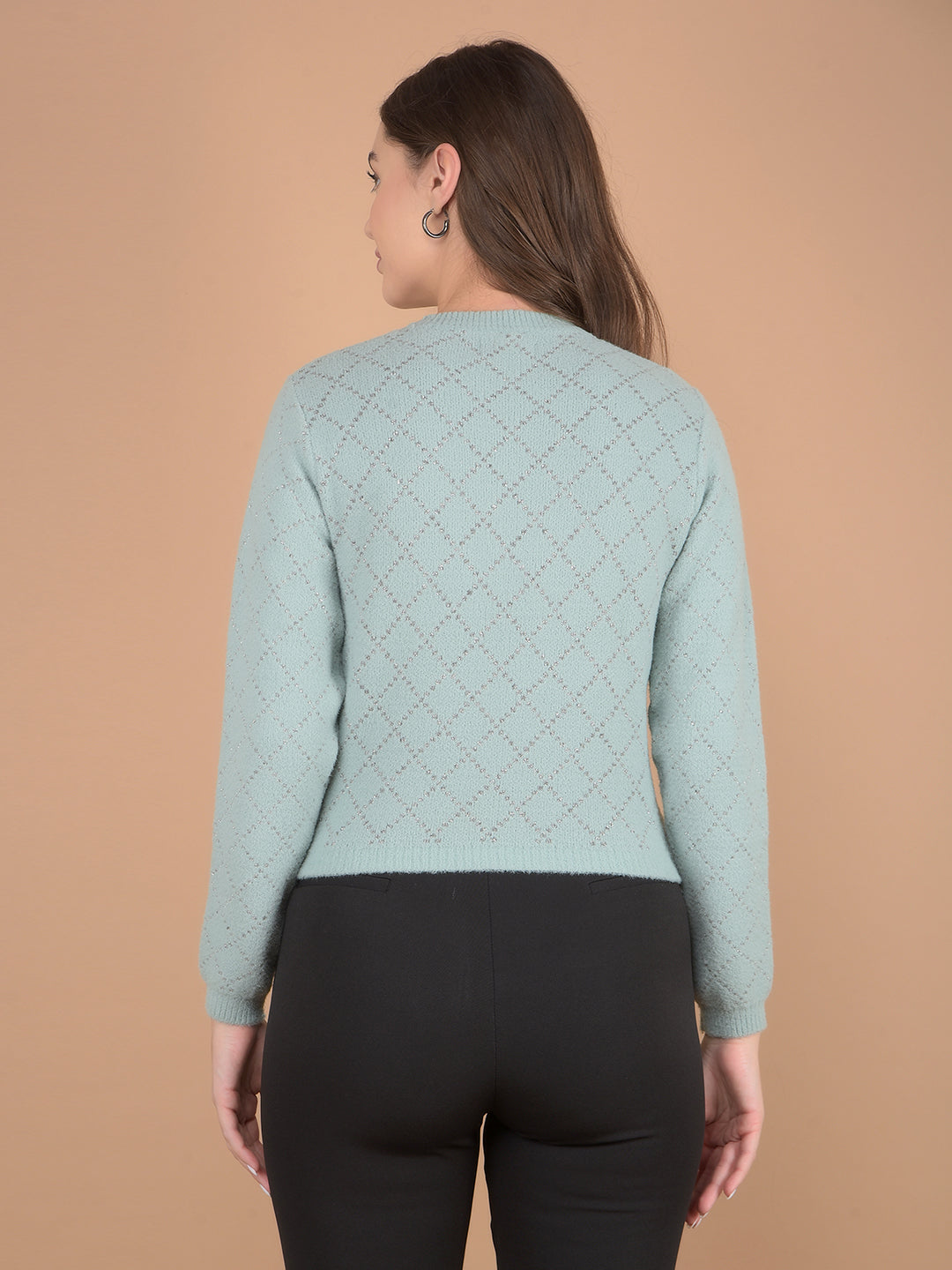 Green Crop Length Sweaters-Women Sweaters-Crimsoune Club