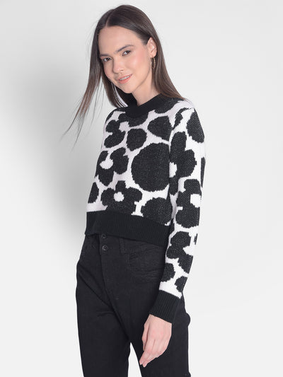 Black Printed Crop Length Sweater-Women Sweaters-Crimsoune Club