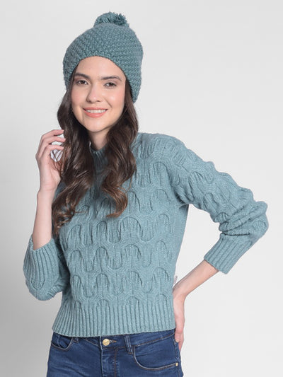 Green Self Design Sweater-Women Sweaters-Crimsoune Club