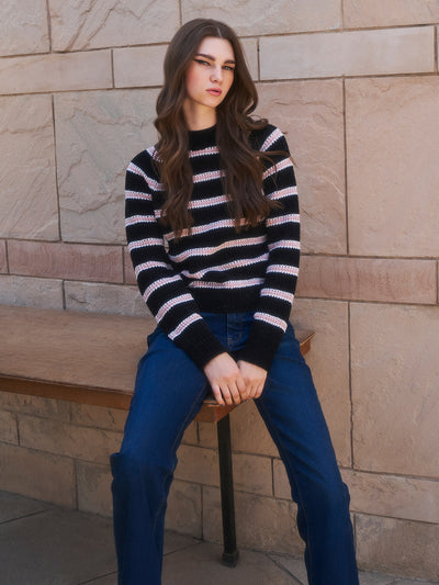 Black Striped Sweater-Women Sweaters-Crimsoune Club