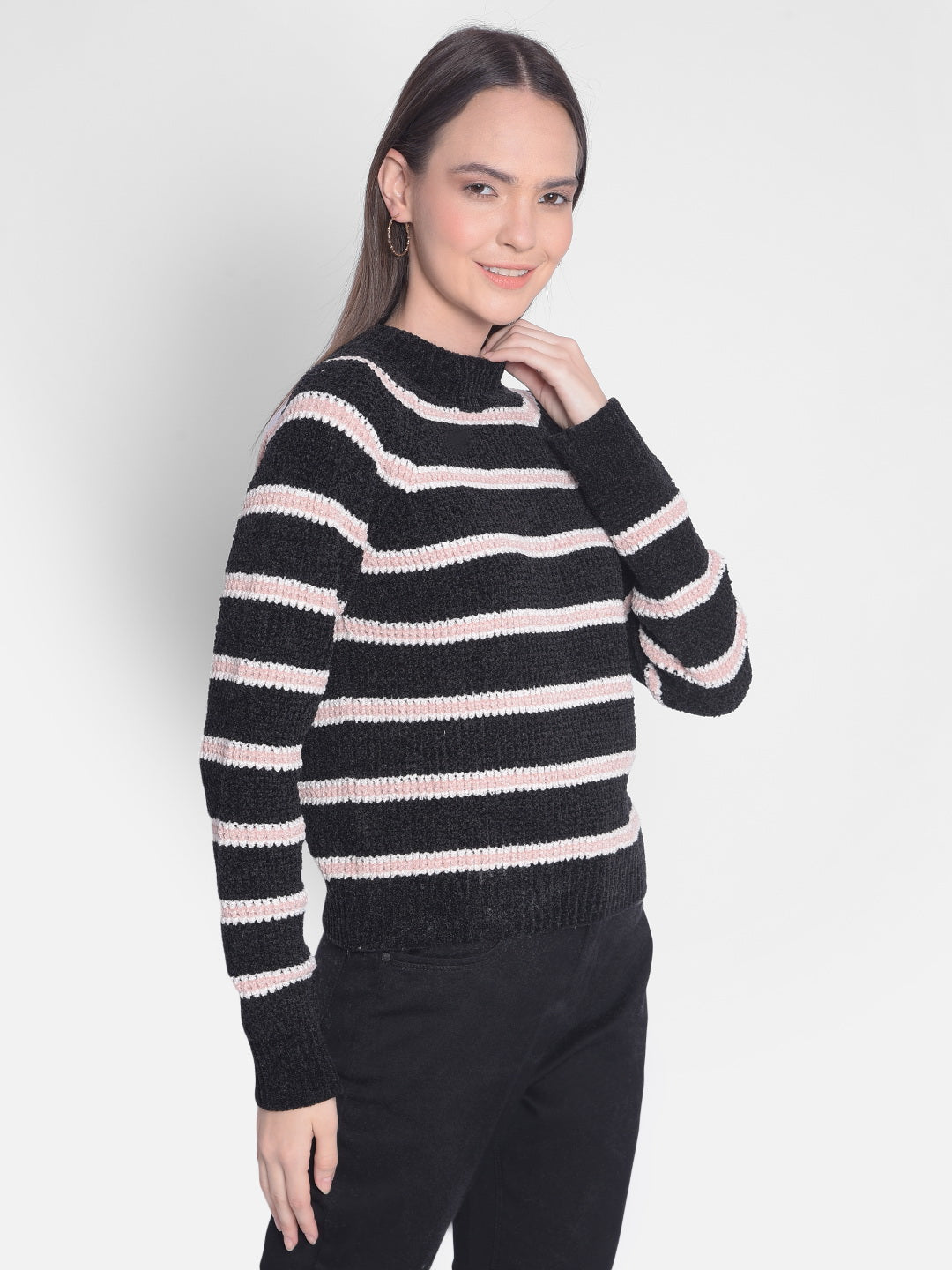 Black Striped Sweater-Women Sweaters-Crimsoune Club