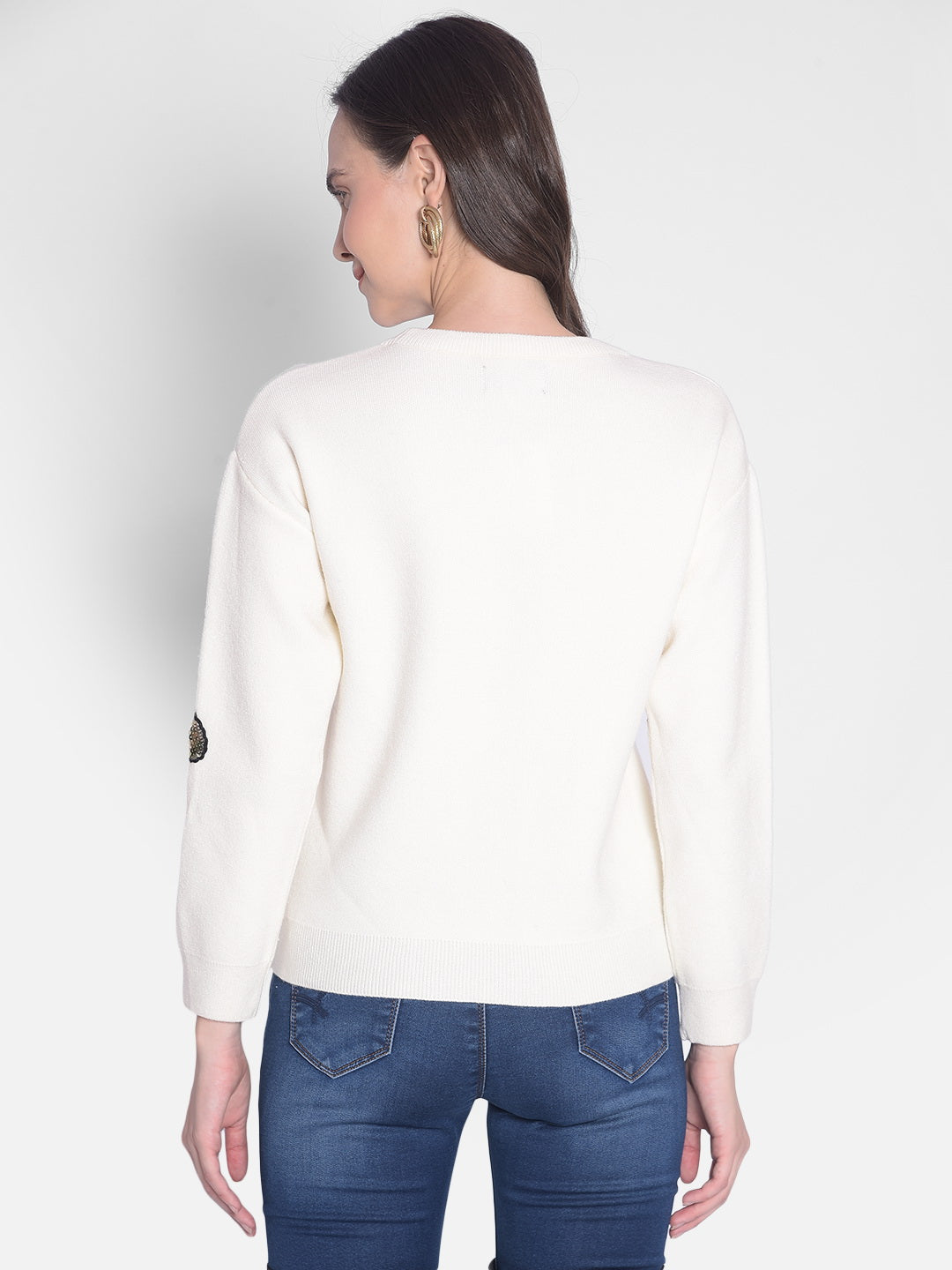 White Printed Sweater-Women Sweaters-Crimsoune Club