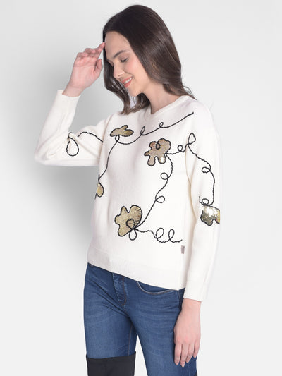 White Printed Sweater-Women Sweaters-Crimsoune Club