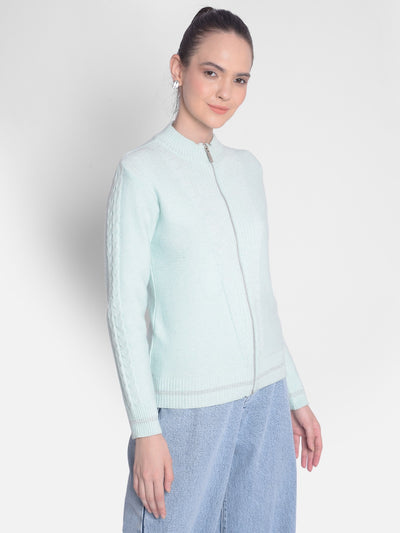 Green Self Design Sweater-Women Sweaters-Crimsoune Club