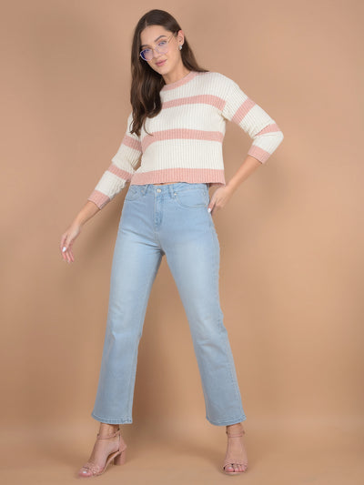 Pink Horizontal Stripes Sweater-Women Sweaters-Crimsoune Club