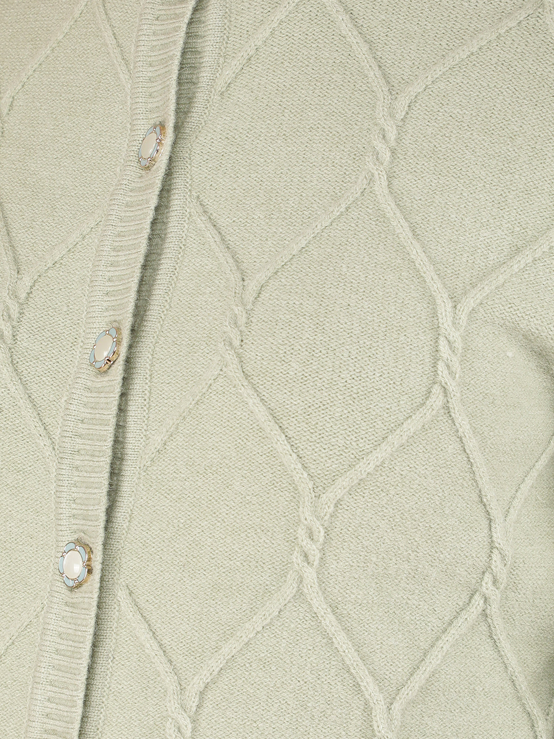 Green Jacquard Acrylic Cardigan-Women Sweaters-Crimsoune Club